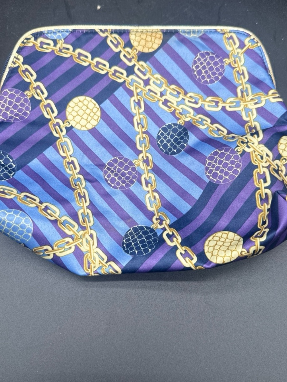 Silk-Feel Purple & Blue Chain Print Cosmetic Pouch